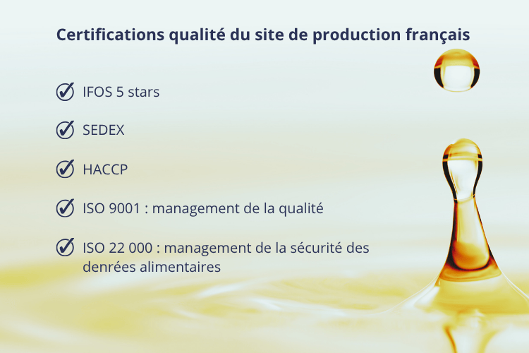 Une huile produite dans un site avec beaucoup de certificat de qualité